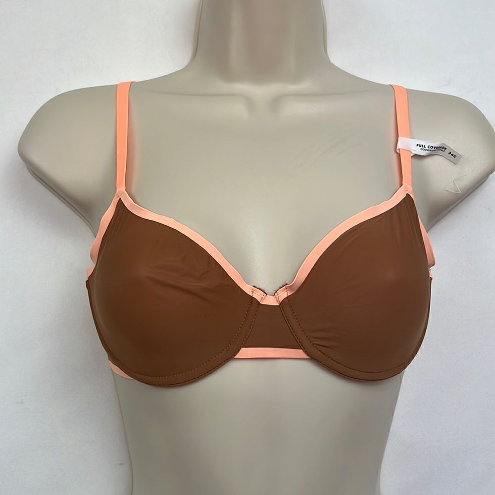 Smoothez By Aerie brown and orange full coverage unlined bra NWT